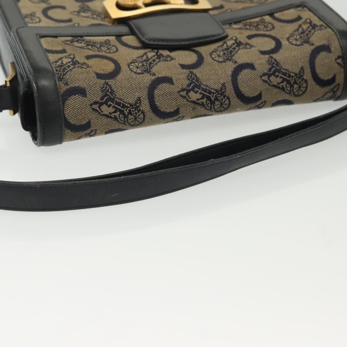 CELINE C Sulky Shoulder Bag Canvas Navy Gold Auth 140292