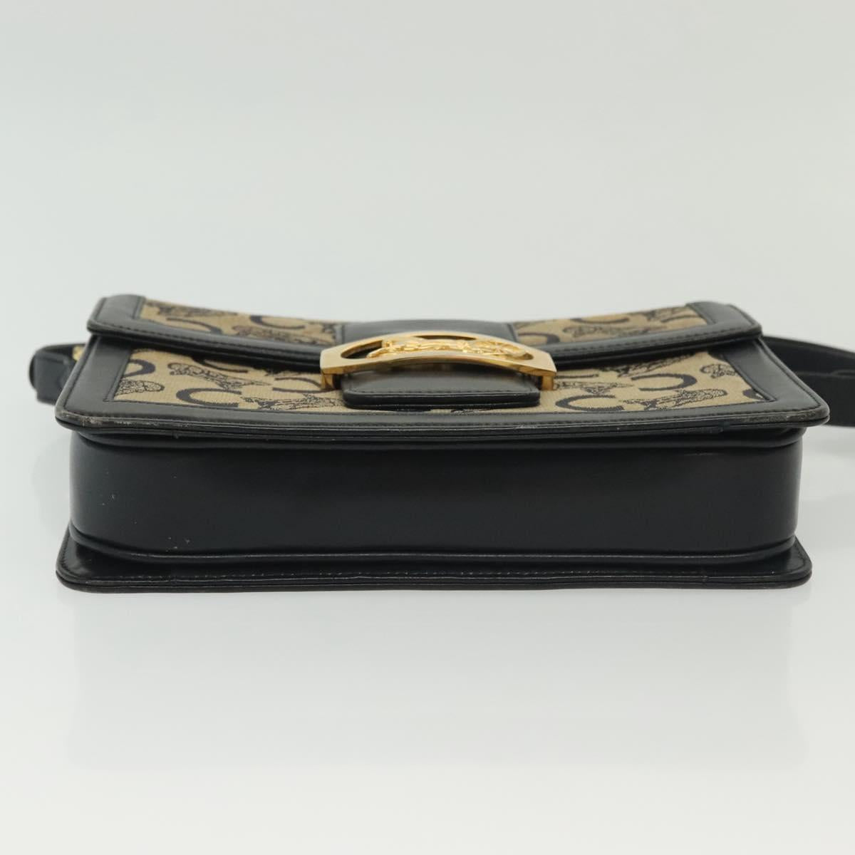 CELINE C Sulky Shoulder Bag Canvas Navy Gold Auth 140292