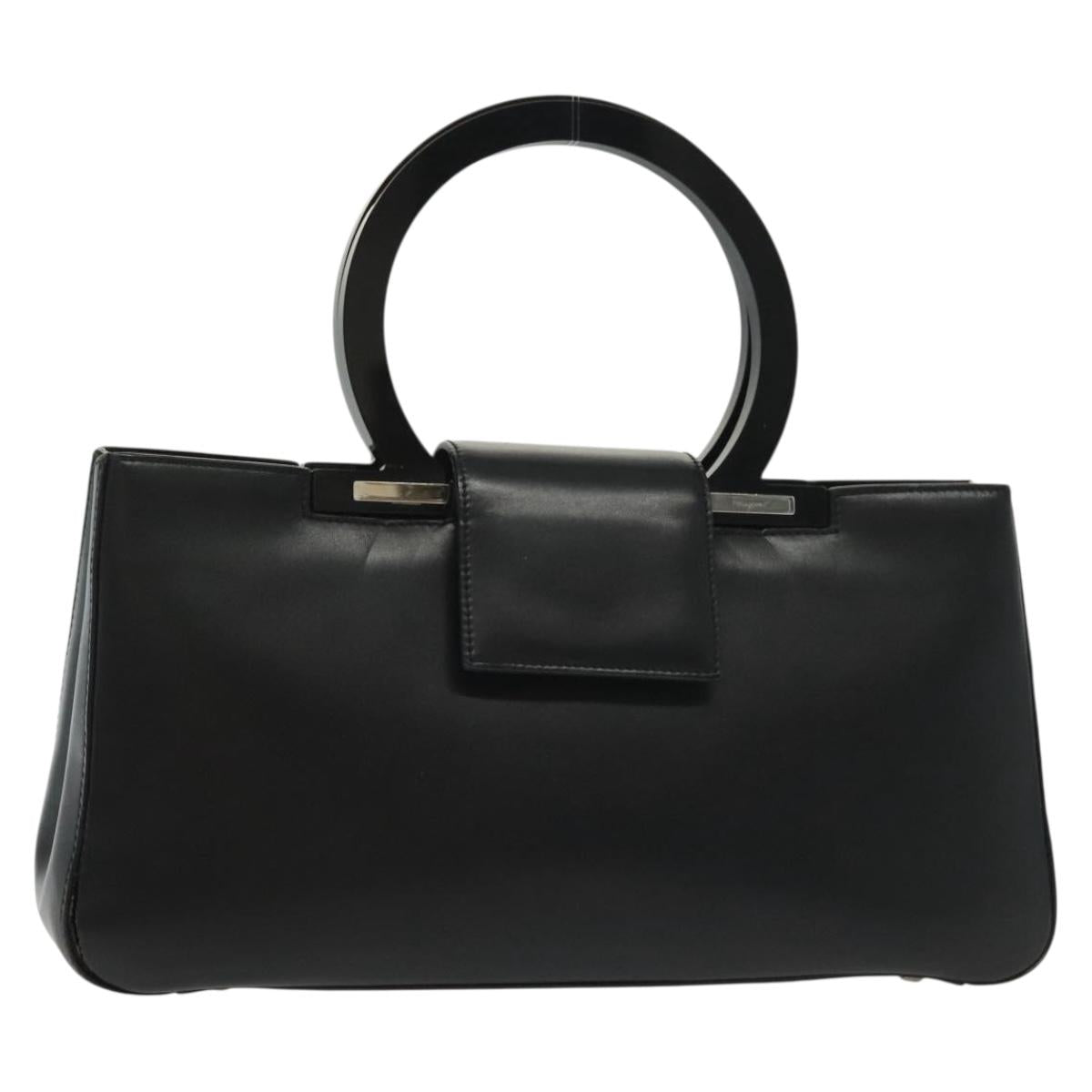 Salvatore Ferragamo Gancini Hand Bag Leather Black Silver Auth 140309