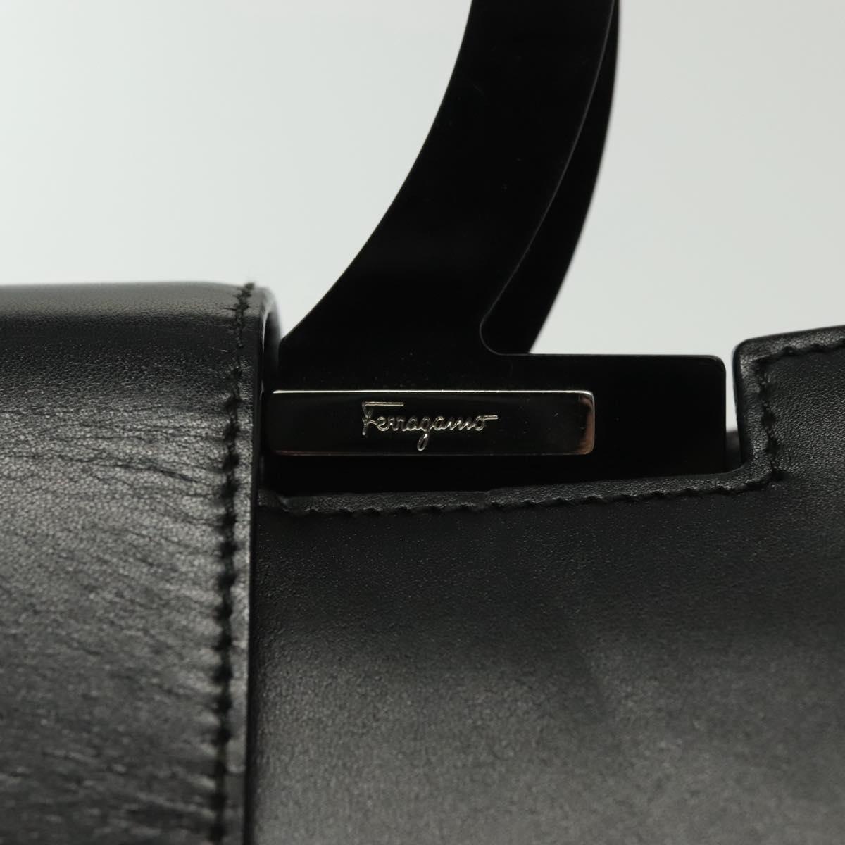 Salvatore Ferragamo Gancini Hand Bag Leather Black Silver Auth 140309