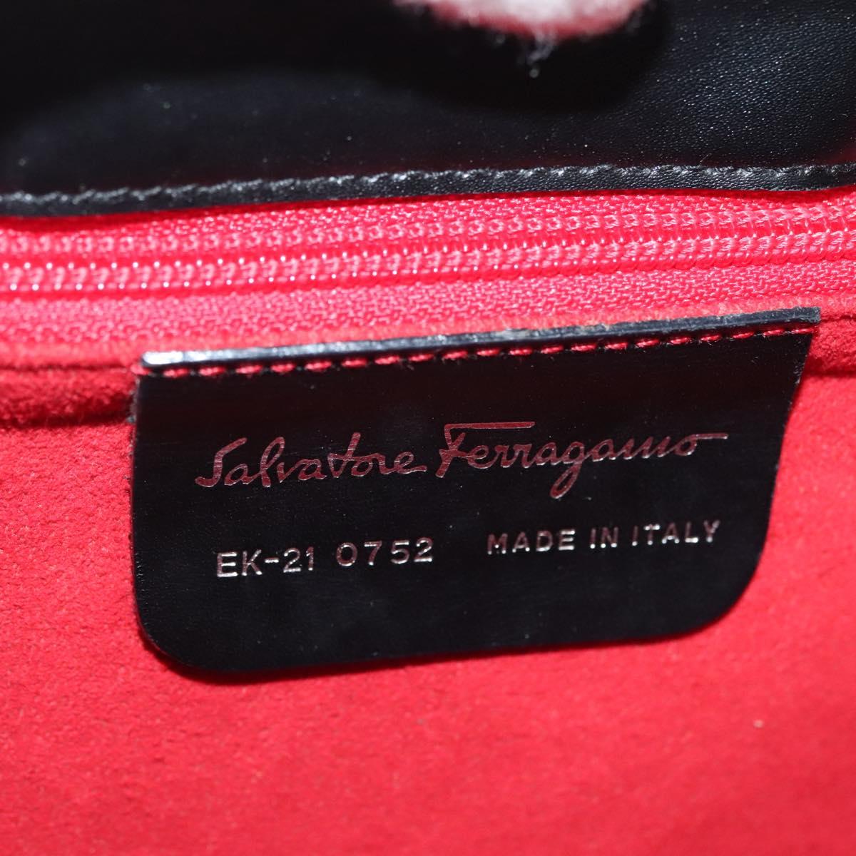 Salvatore Ferragamo Gancini Hand Bag Leather Black Silver Auth 140309