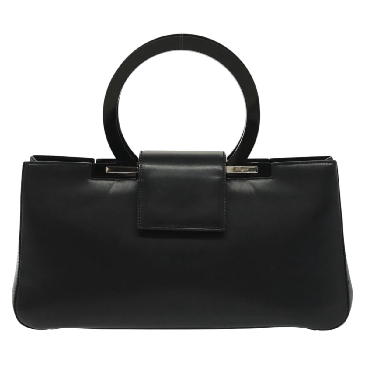 Salvatore Ferragamo Gancini Hand Bag Leather Black Silver Auth 140309