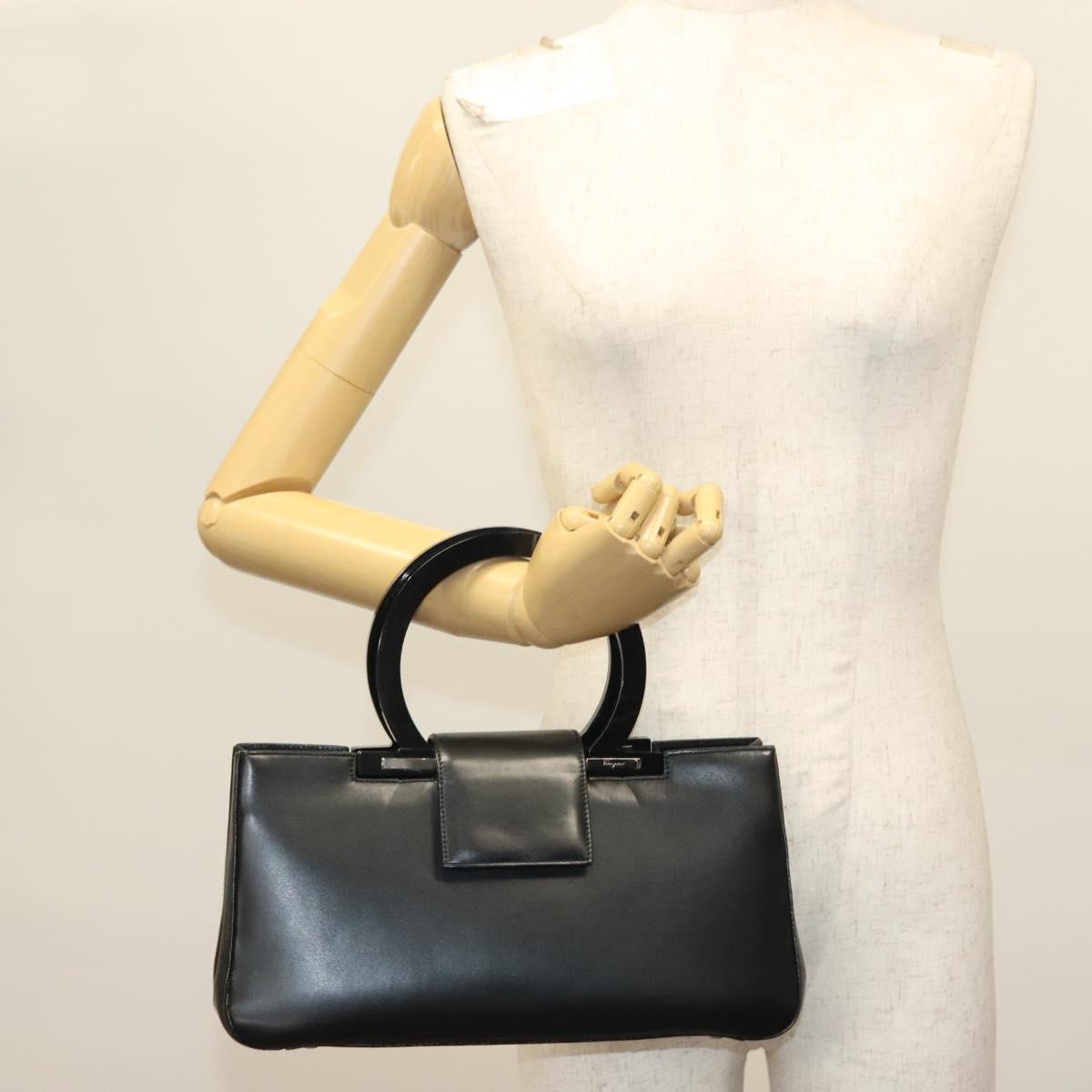 Salvatore Ferragamo Gancini Hand Bag Leather Black Silver Auth 140309