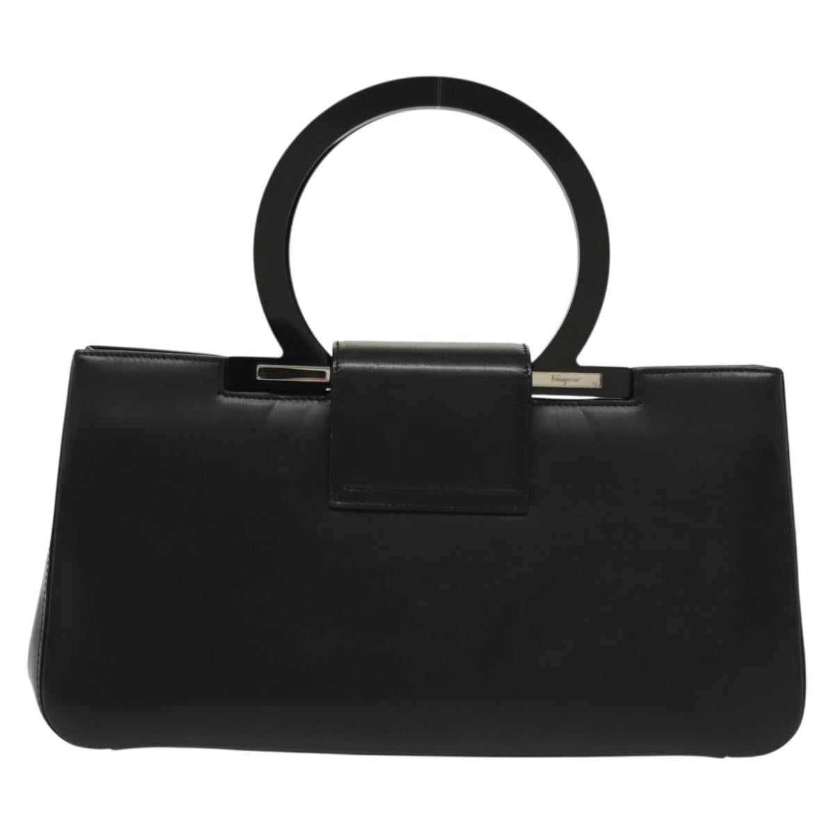 Salvatore Ferragamo Gancini Hand Bag Leather Black Silver Auth 140309