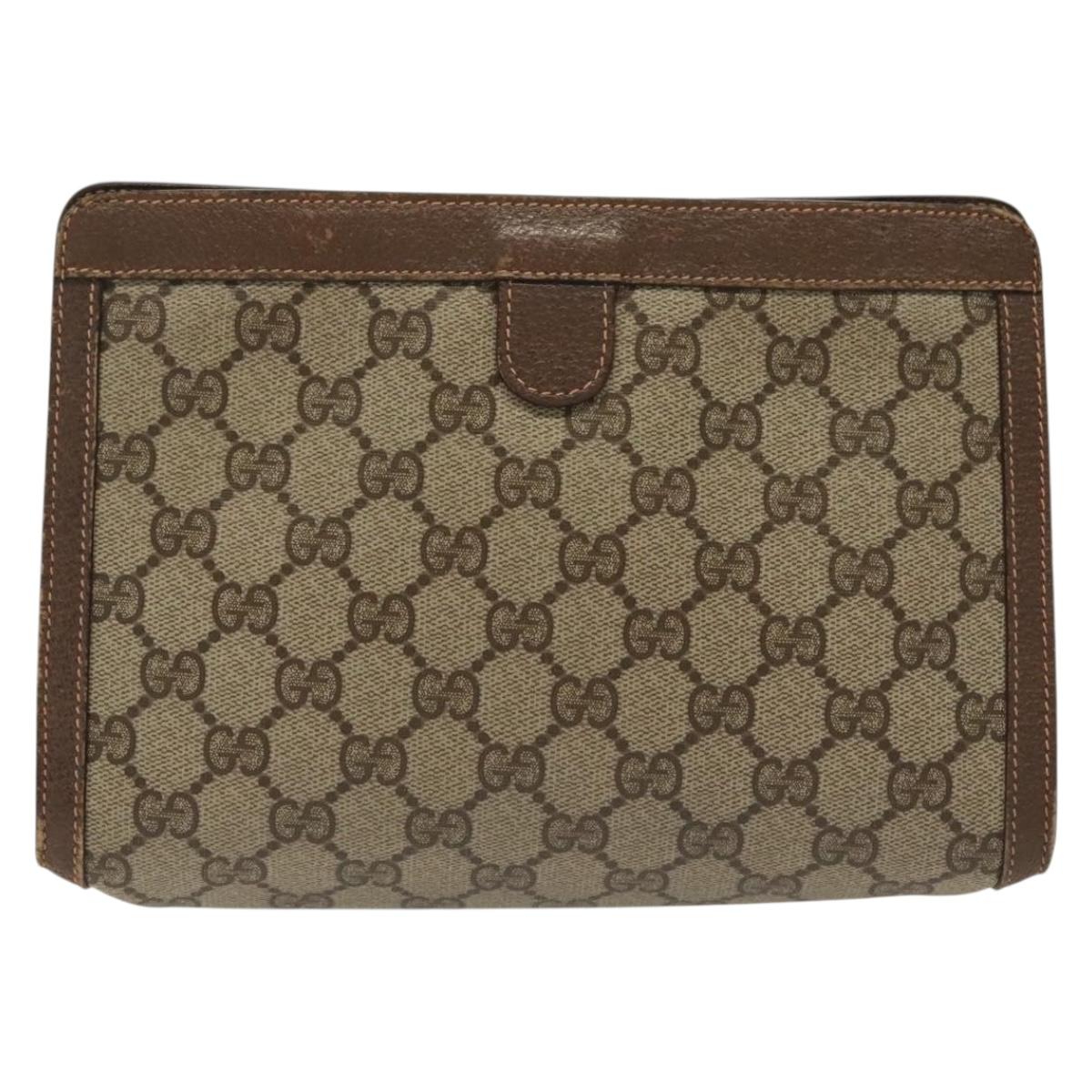 GUCCI GG Supreme Web Sherry Line Clutch Bag PVC Beige 156 01 032 Auth 140311
