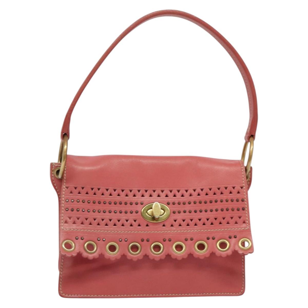 Miu Miu Shoulder Bag Leather Pink Gold Auth 140313