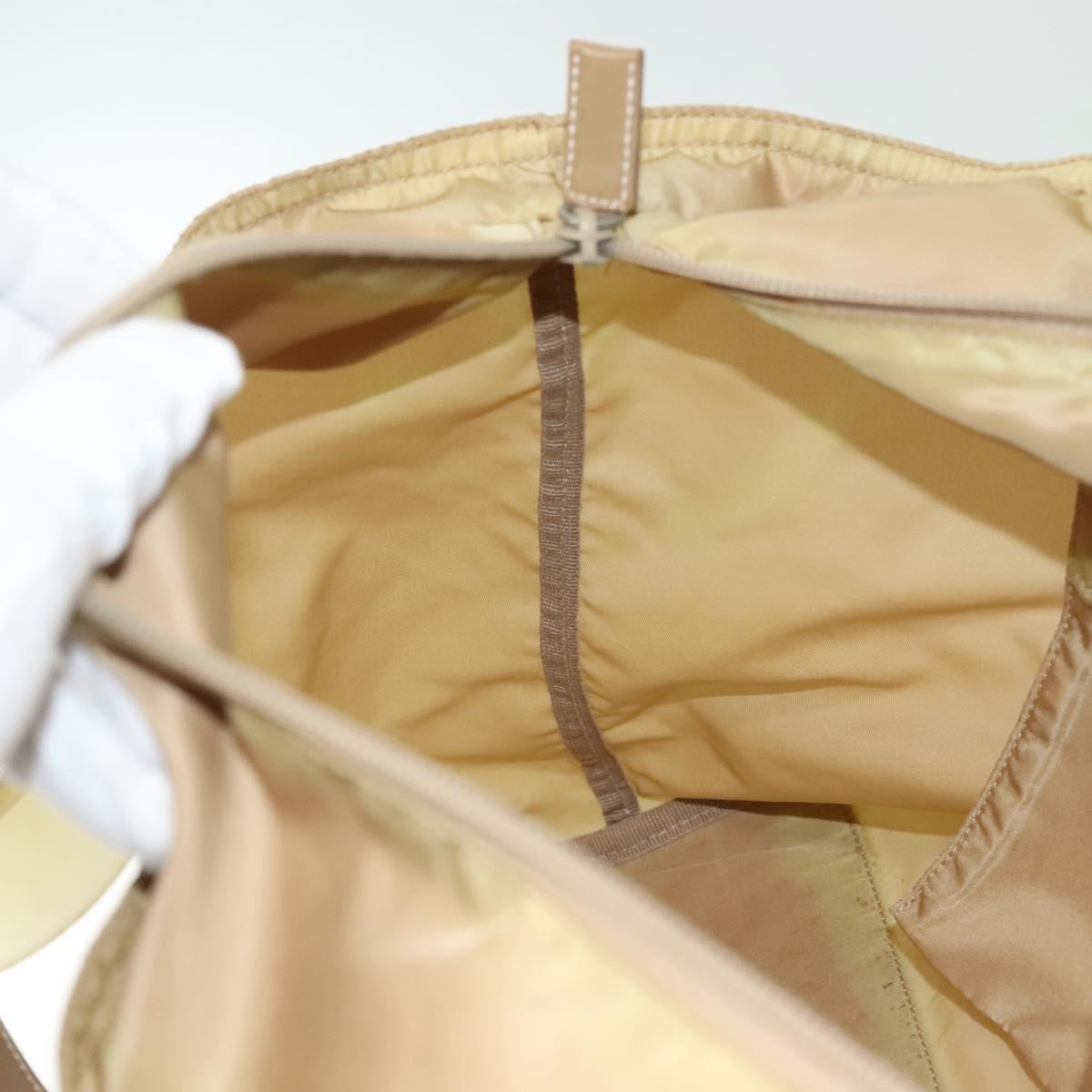 PRADA Tote Bag Nylon Beige Silver Auth 140315