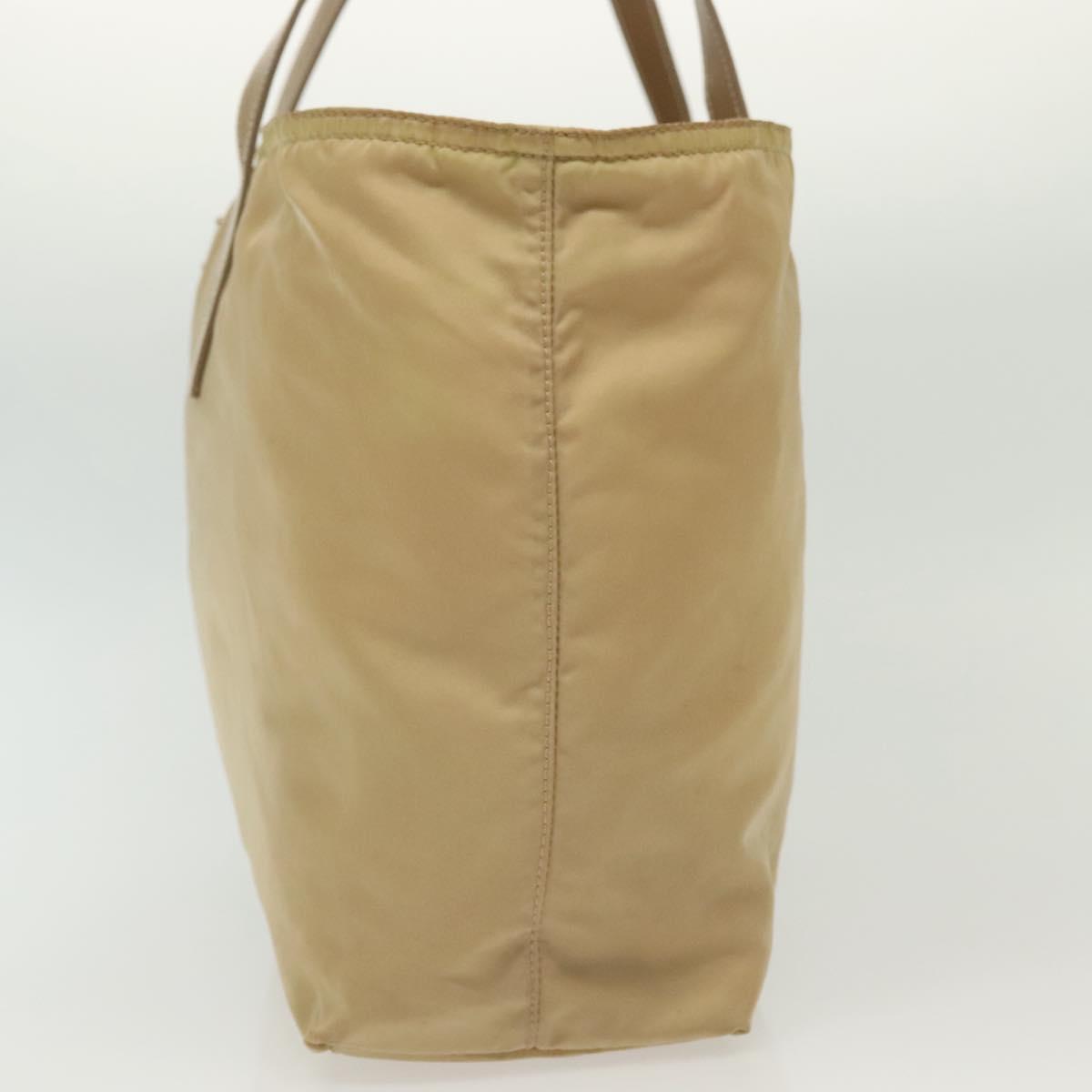 PRADA Tote Bag Nylon Beige Silver Auth 140315