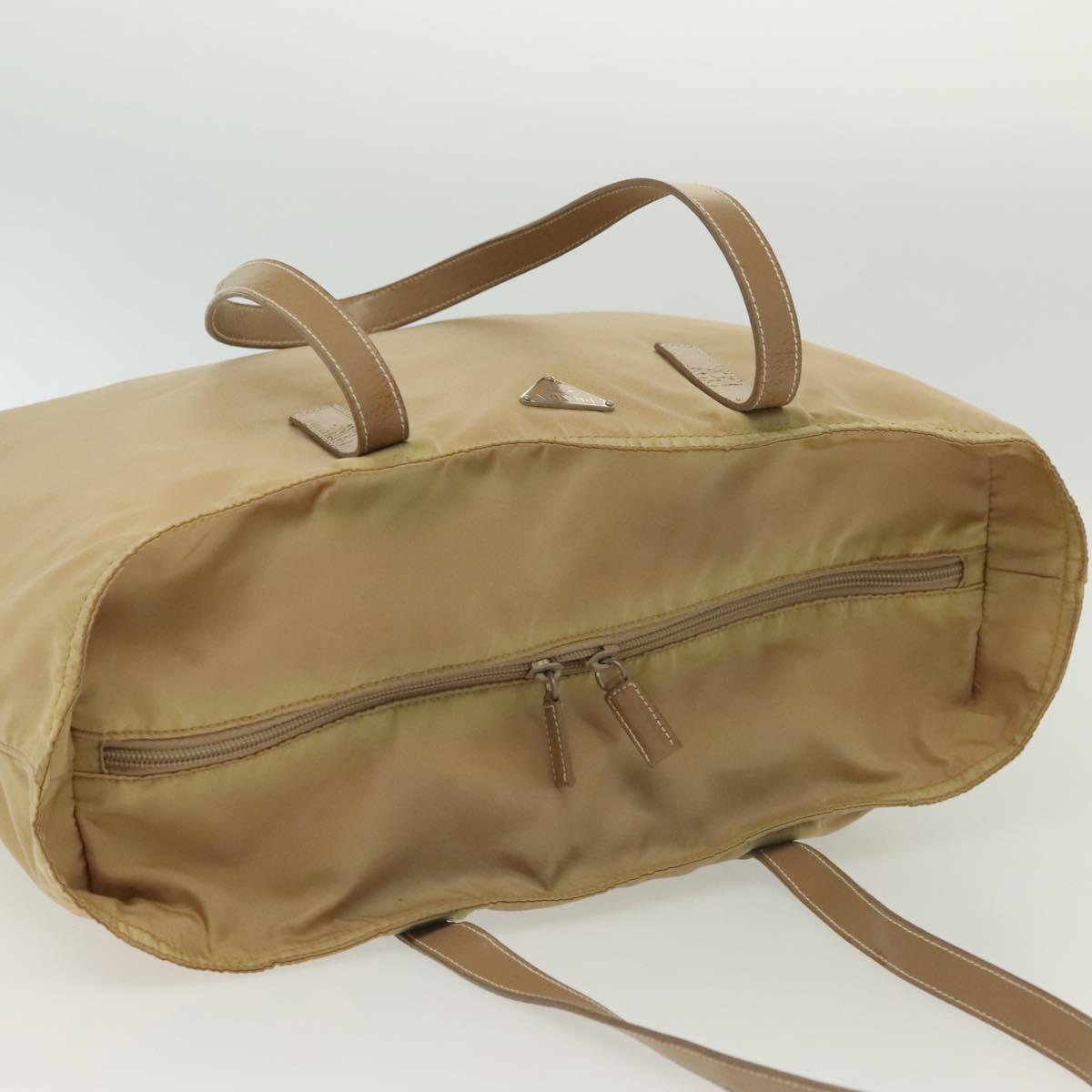 PRADA Tote Bag Nylon Beige Silver Auth 140315
