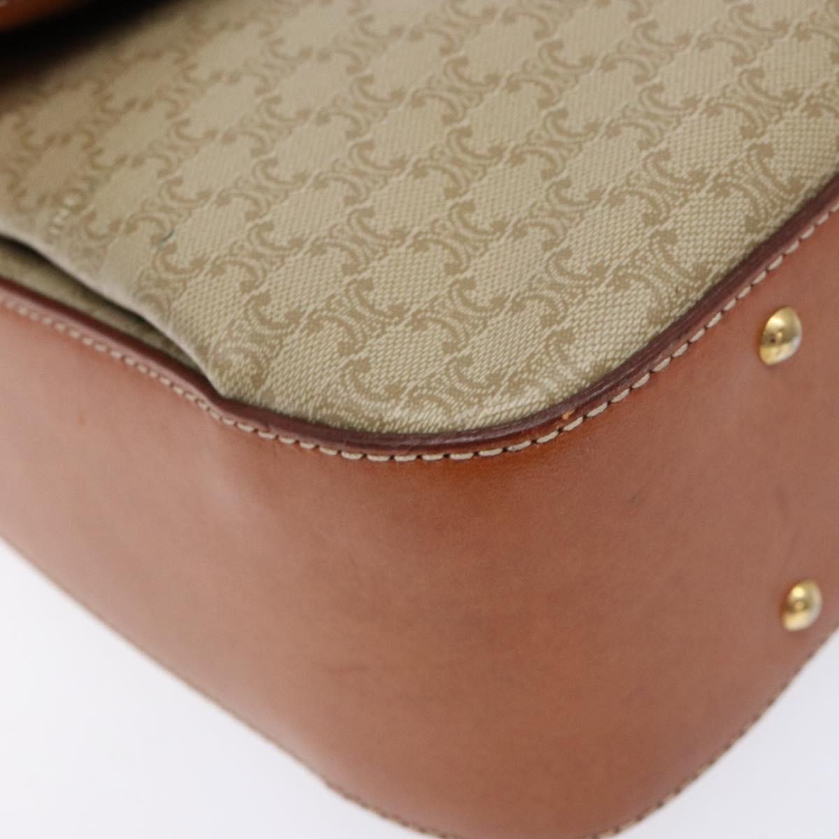 CELINE Macadam Canvas Hand Bag PVC 2way Beige Gold Auth 140317