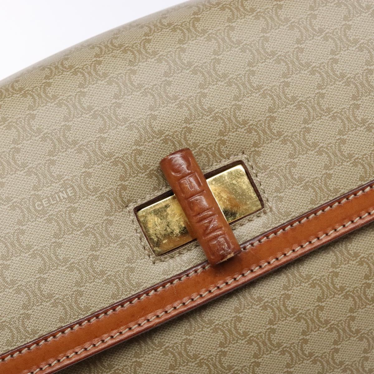 CELINE Macadam Canvas Hand Bag PVC 2way Beige Gold Auth 140317