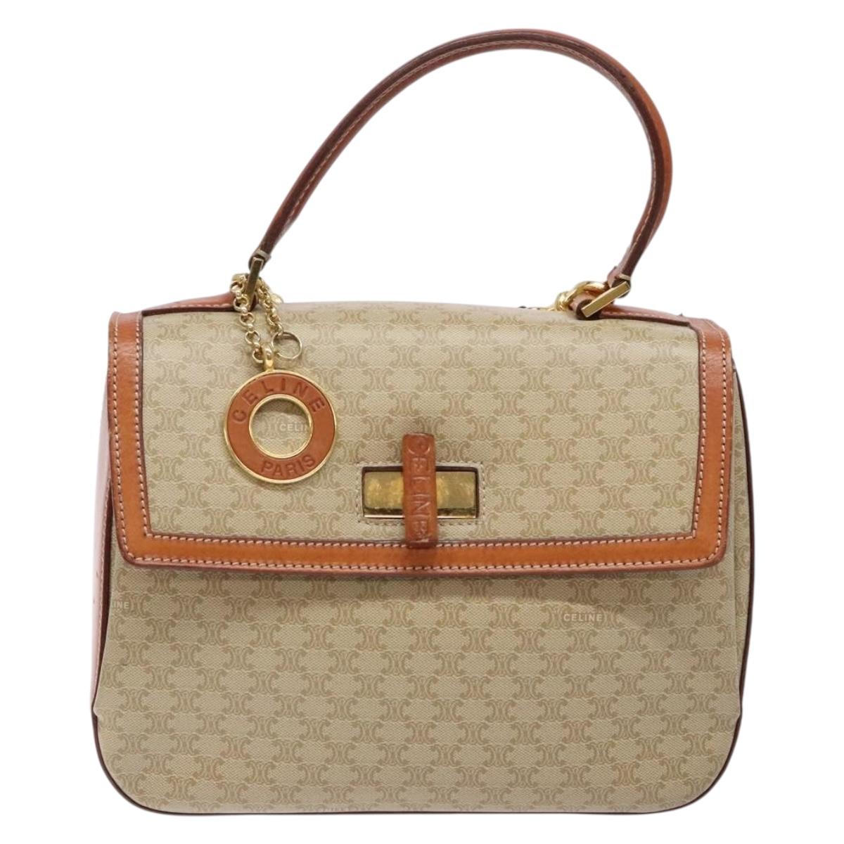 CELINE Macadam Canvas Hand Bag PVC 2way Beige Gold Auth 140317