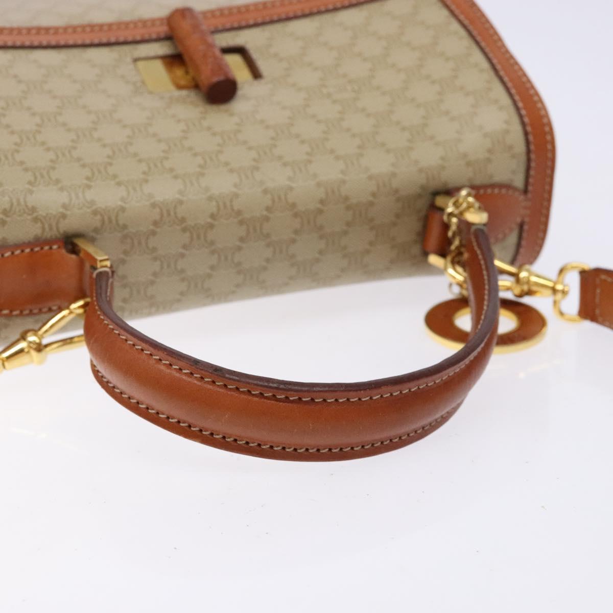 CELINE Macadam Canvas Hand Bag PVC 2way Beige Gold Auth 140317