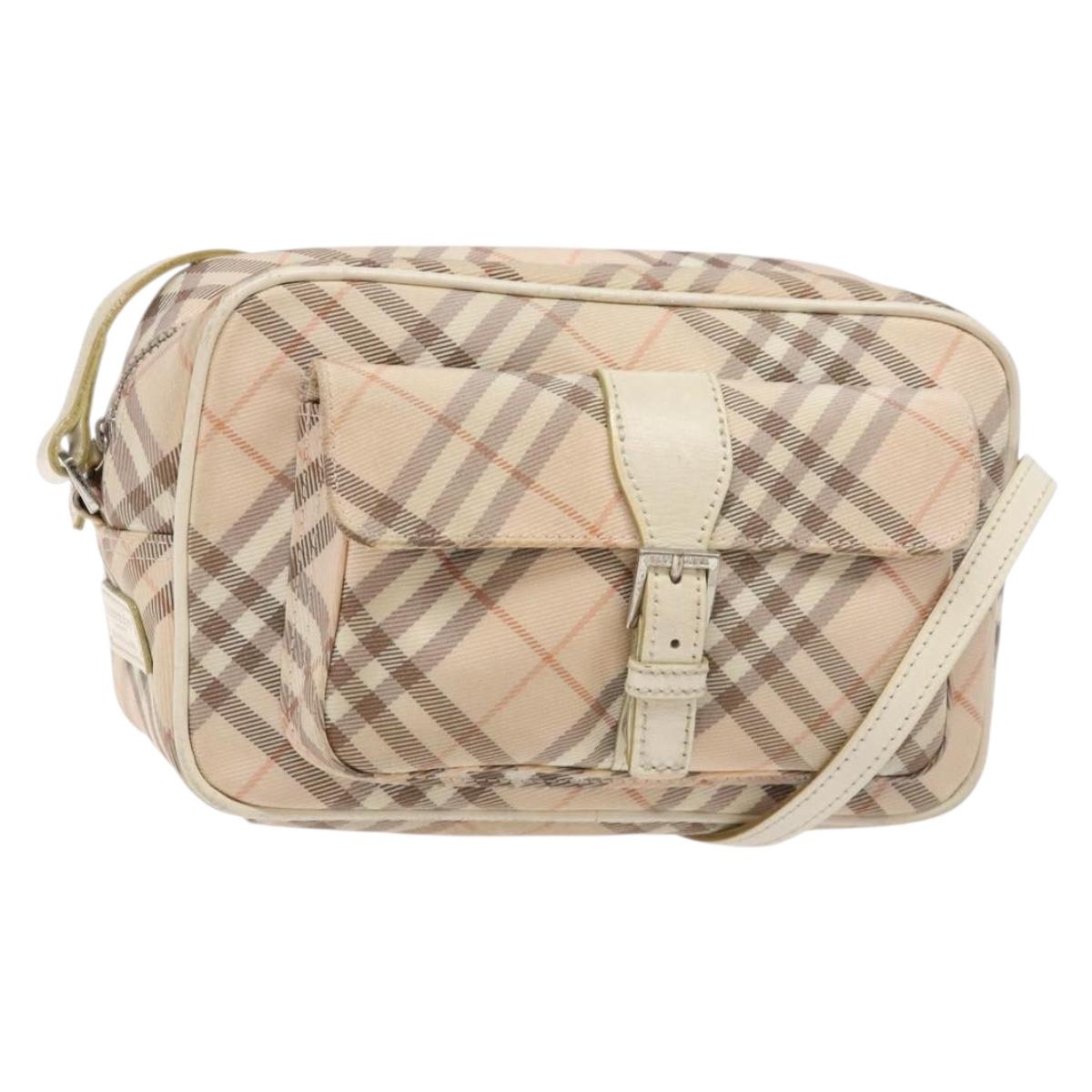 BURBERRY Nova Check Blue Label Shoulder Bag Canvas Leather Beige Auth 140318