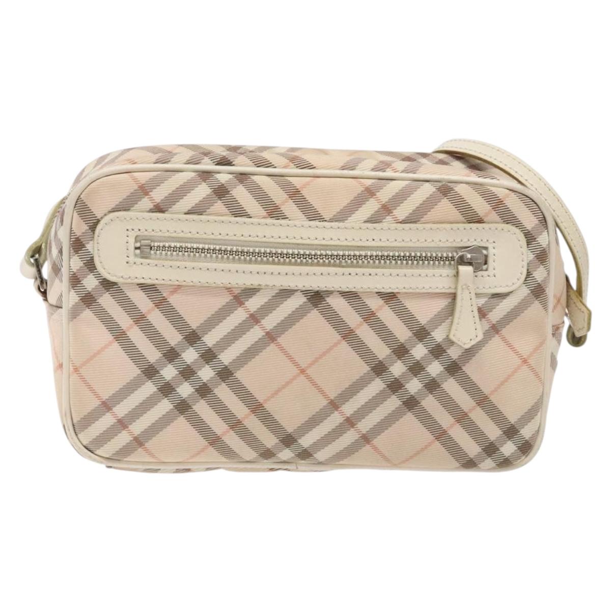 BURBERRY Nova Check Blue Label Shoulder Bag Canvas Leather Beige Auth 140318