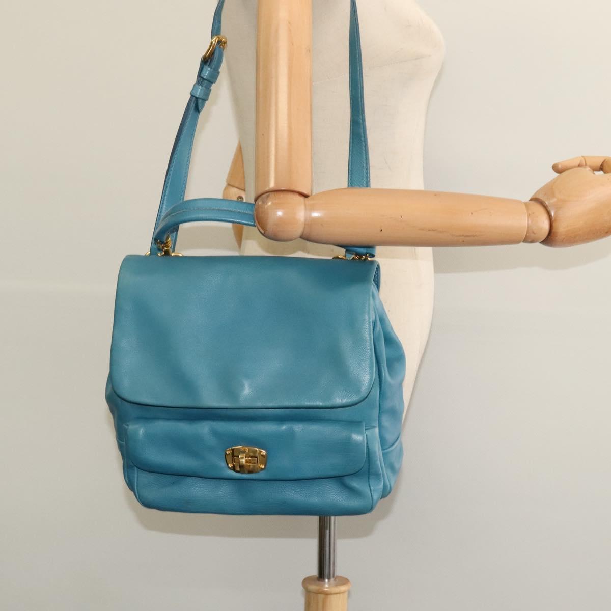 Miu Miu Hand Bag Leather 2way Blue Gold Auth 140336