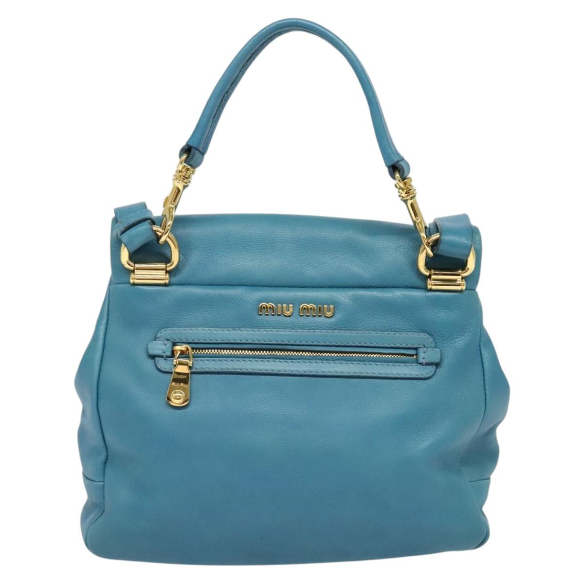 Miu Miu Hand Bag Leather 2way Blue Gold Auth 140336