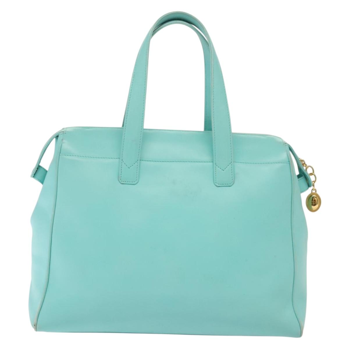 Christian Dior Tote Bag Leather Light Blue Gold Auth 140337