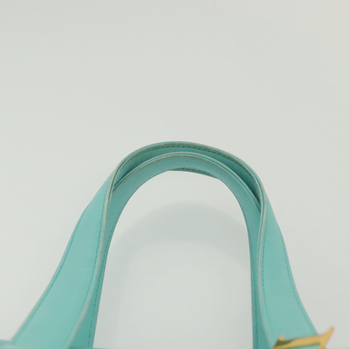 Christian Dior Tote Bag Leather Light Blue Gold Auth 140337