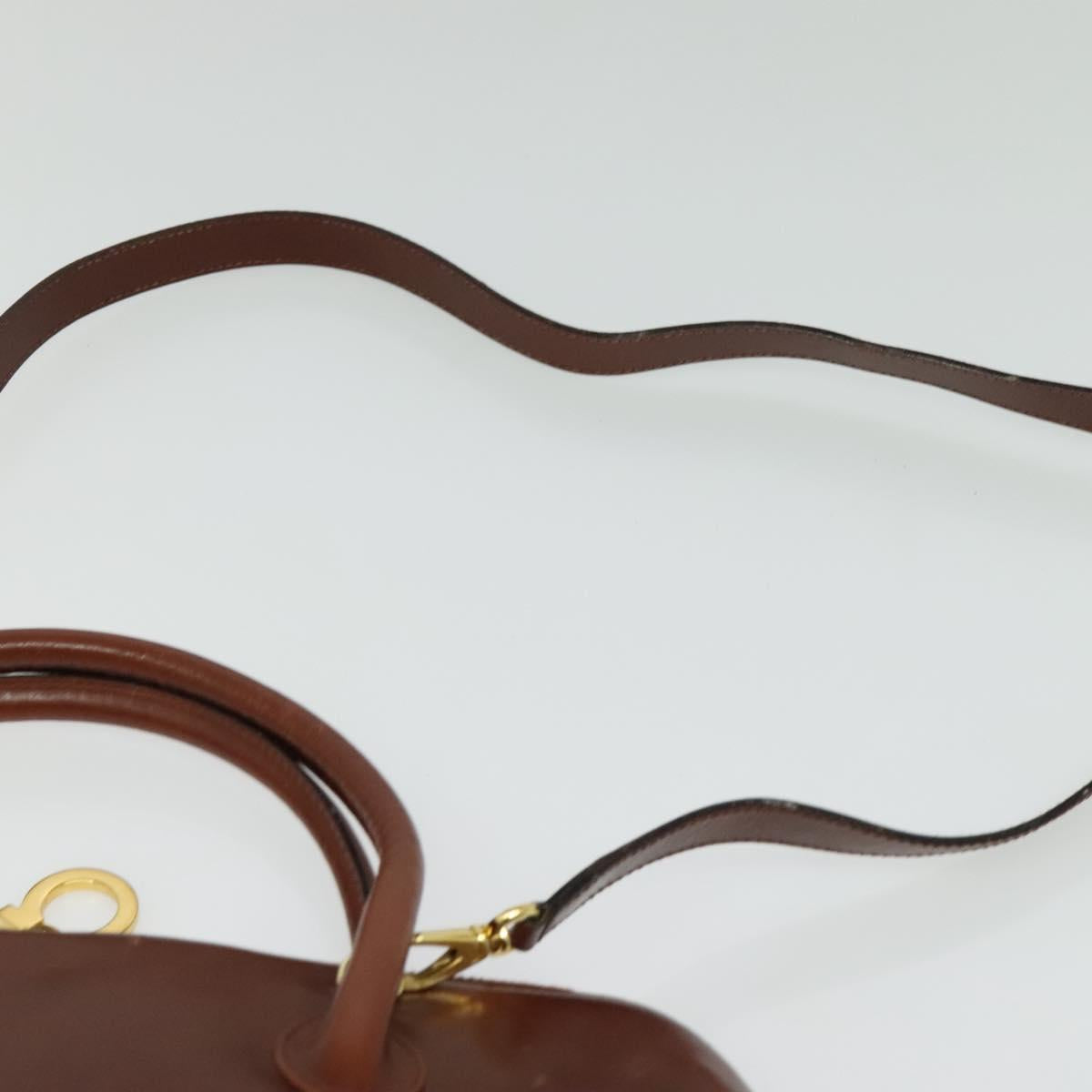 Salvatore Ferragamo Gancini Hand Bag Leather 2way Brown Gold Auth 140342
