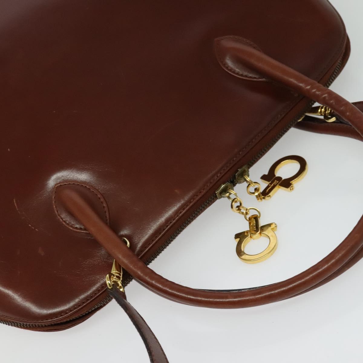 Salvatore Ferragamo Gancini Hand Bag Leather 2way Brown Gold Auth 140342