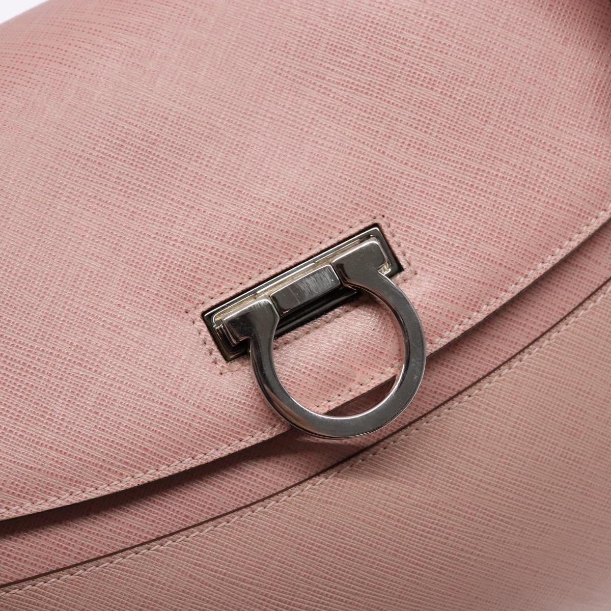 Salvatore Ferragamo Gancini Hand Bag Leather Pink Silver Auth 140343