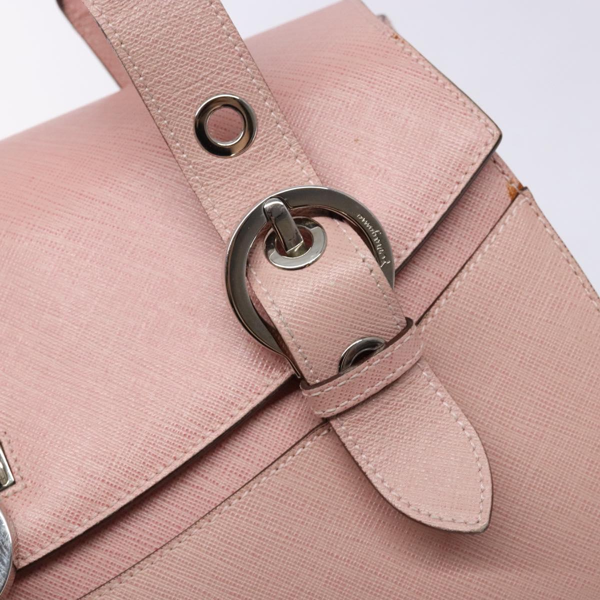 Salvatore Ferragamo Gancini Hand Bag Leather Pink Silver Auth 140343