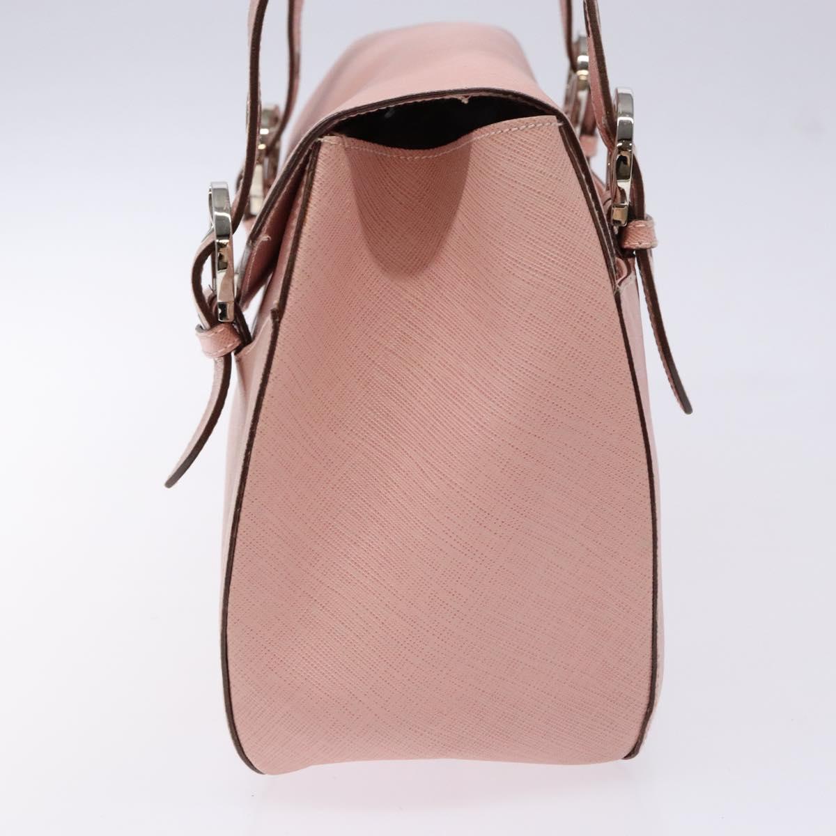 Salvatore Ferragamo Gancini Hand Bag Leather Pink Silver Auth 140343