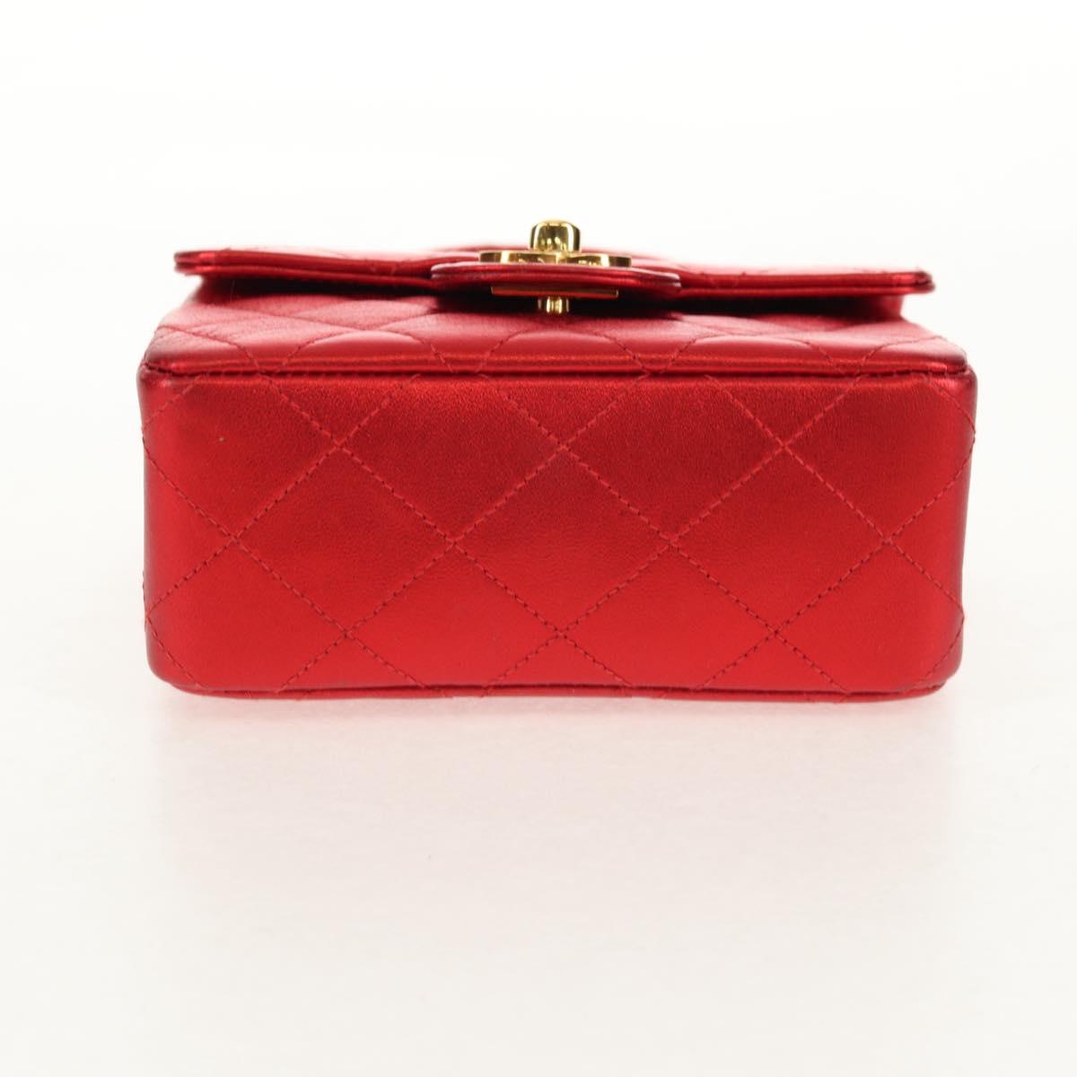 CHANEL Matelasse Top Handle Hand Bag Leather Red Gold CC Auth 140357SM