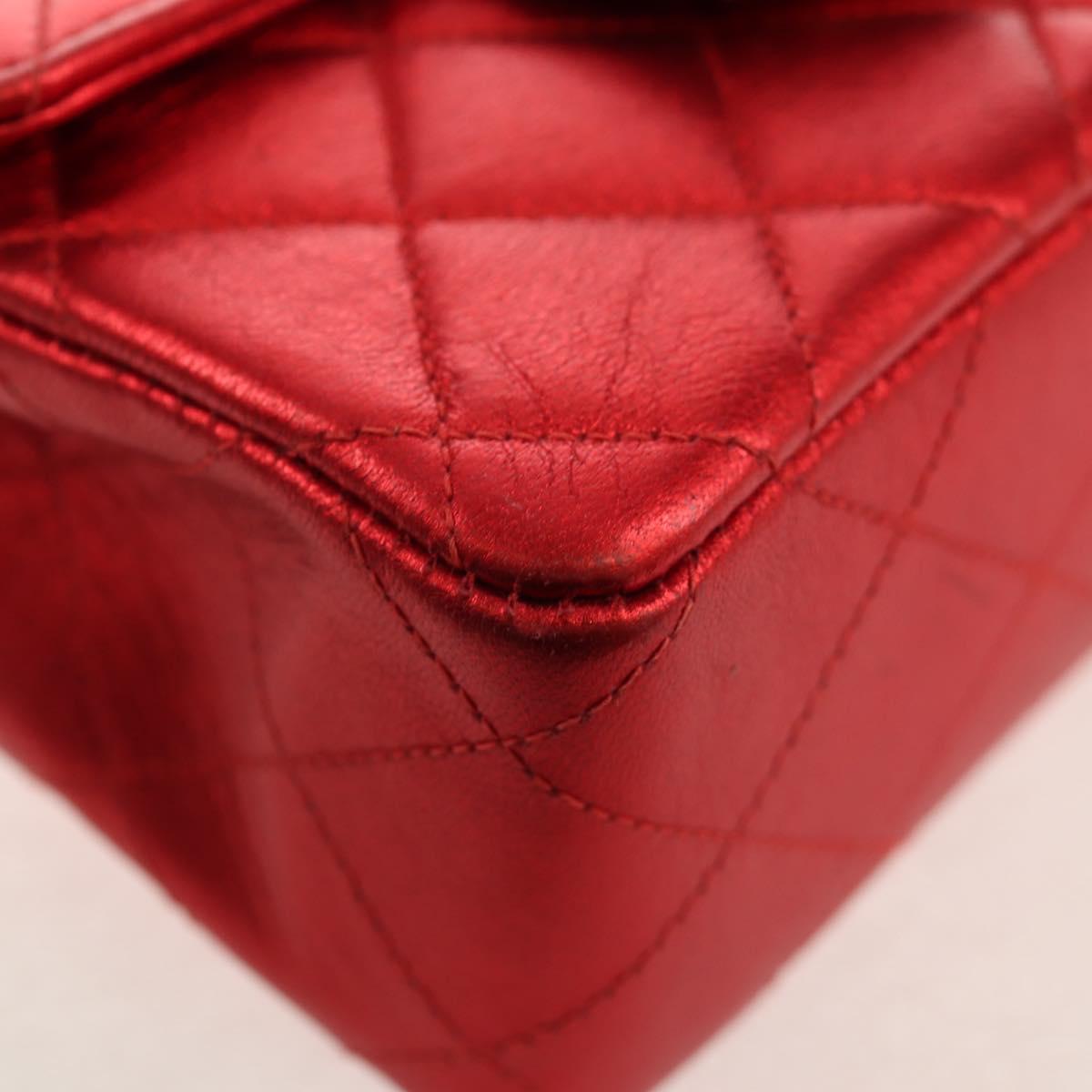 CHANEL Matelasse Top Handle Hand Bag Leather Red Gold CC Auth 140357SM