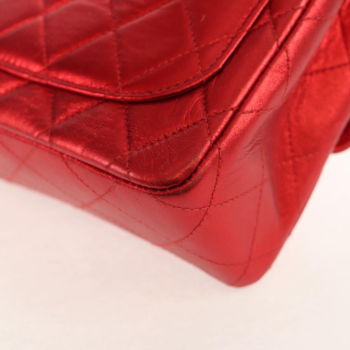 CHANEL Matelasse Top Handle Hand Bag Leather Red Gold CC Auth 140357SM
