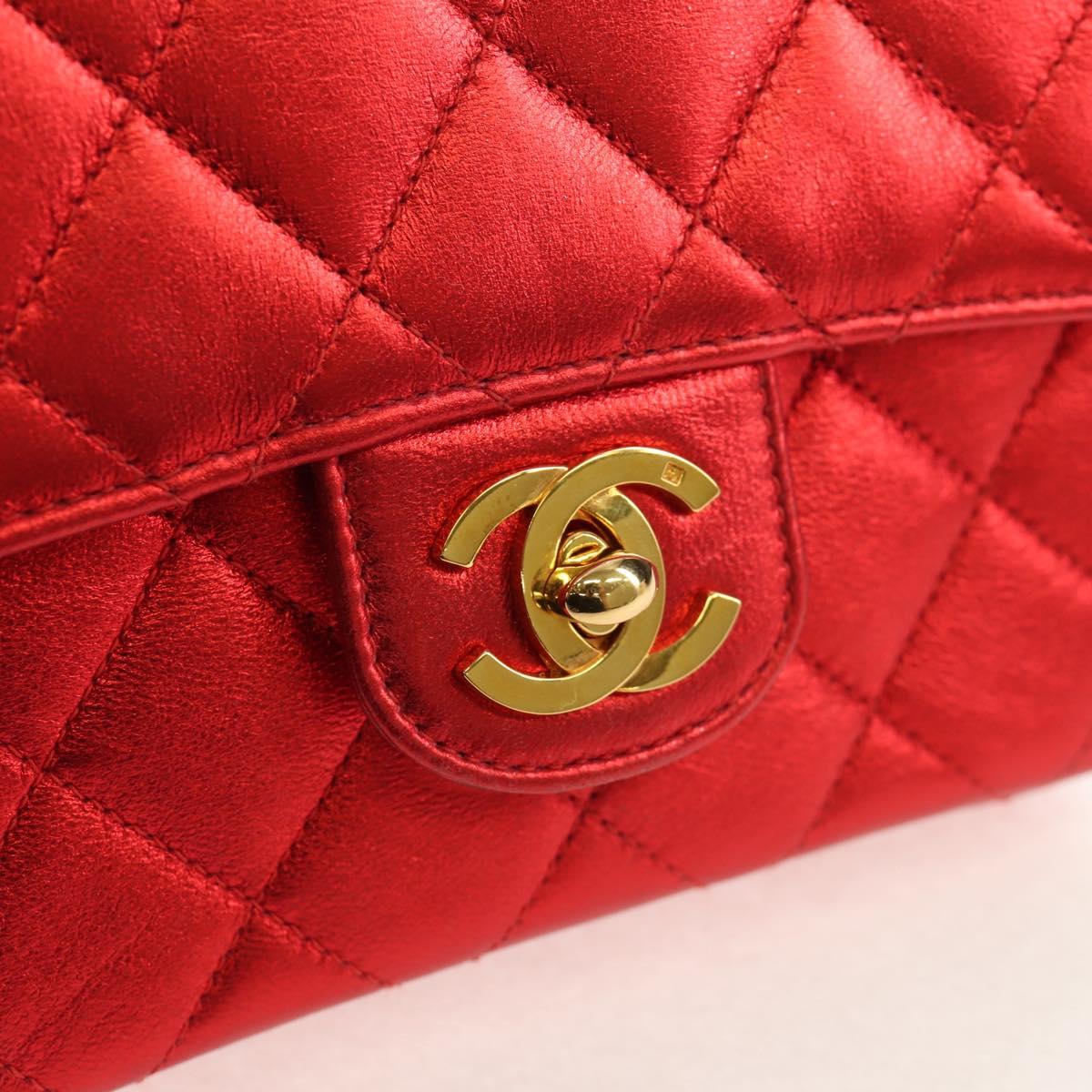 CHANEL Matelasse Top Handle Hand Bag Leather Red Gold CC Auth 140357SM