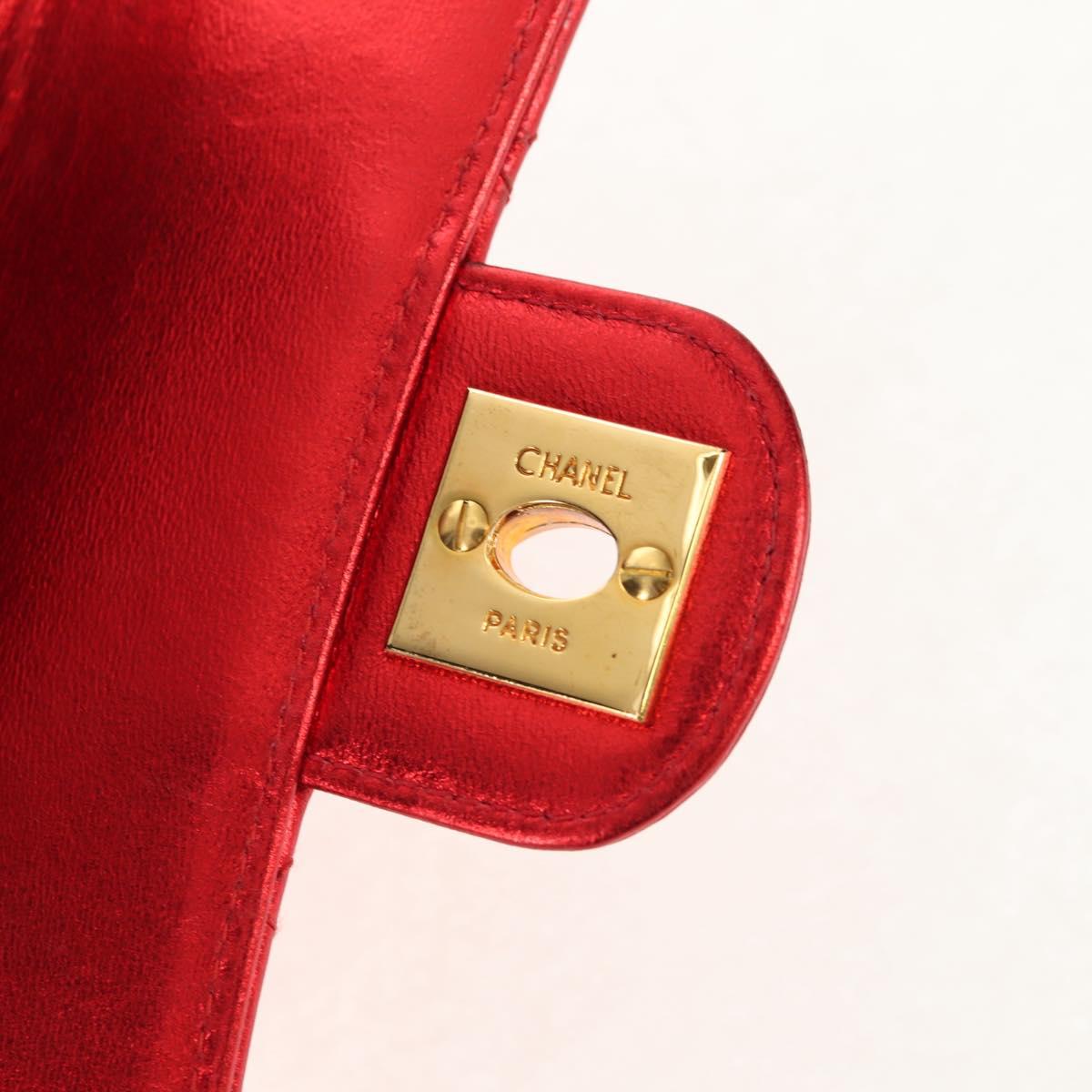 CHANEL Matelasse Top Handle Hand Bag Leather Red Gold CC Auth 140357SM