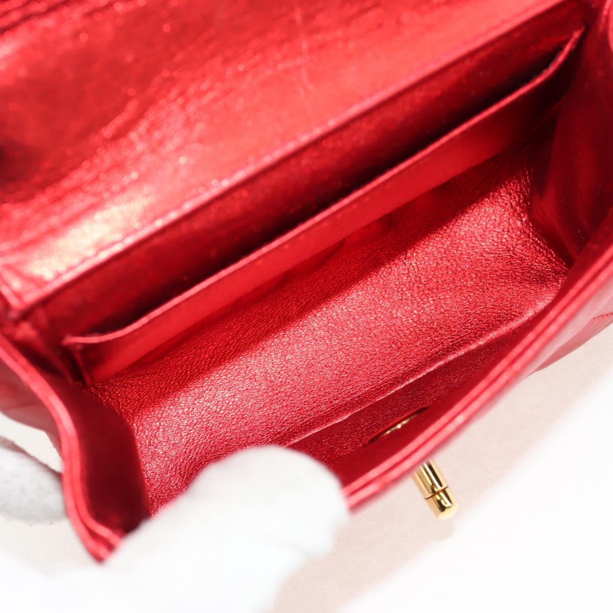 CHANEL Matelasse Top Handle Hand Bag Leather Red Gold CC Auth 140357M