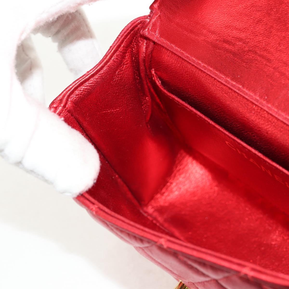 CHANEL Matelasse Top Handle Hand Bag Leather Red Gold CC Auth 140357SM