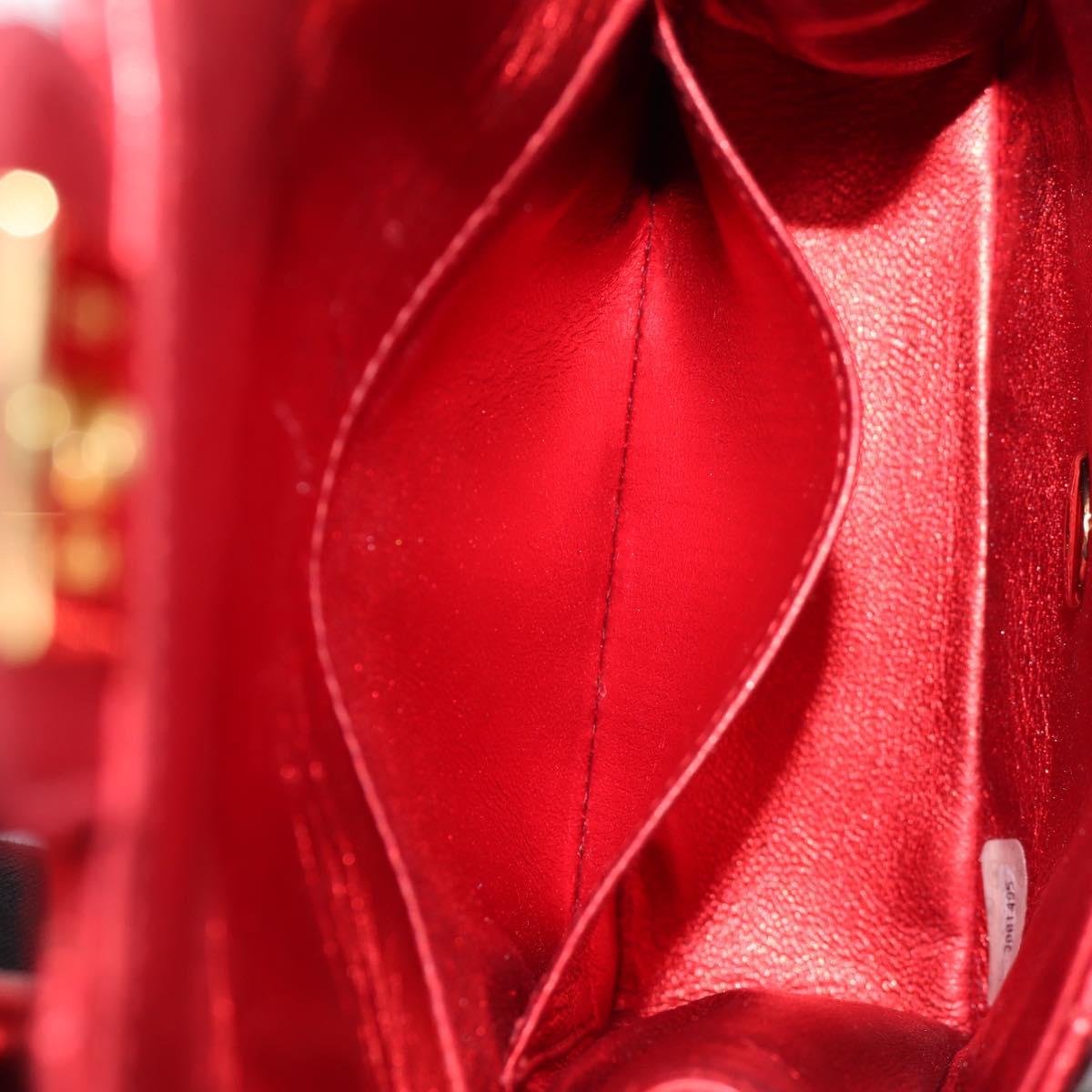 CHANEL Matelasse Top Handle Hand Bag Leather Red Gold CC Auth 140357M