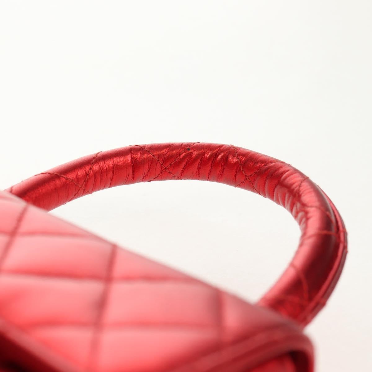 CHANEL Matelasse Top Handle Hand Bag Leather Red Gold CC Auth 140357SM