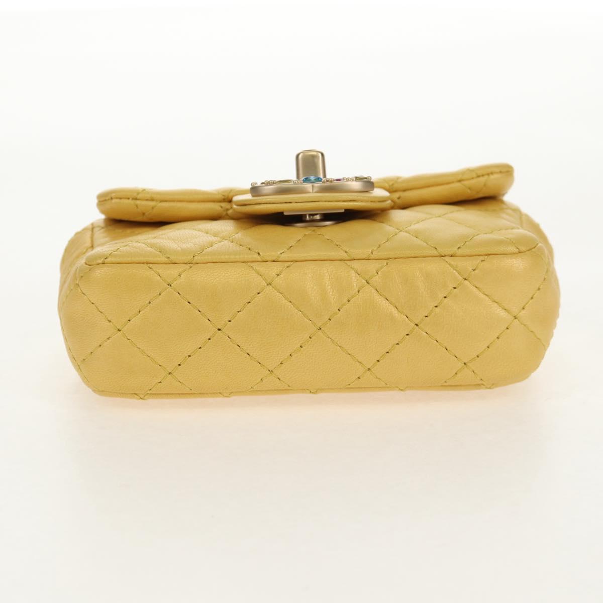 CHANEL Chain Matelasse Shoulder Bag Leather Yellow Gold CC Auth 140358M