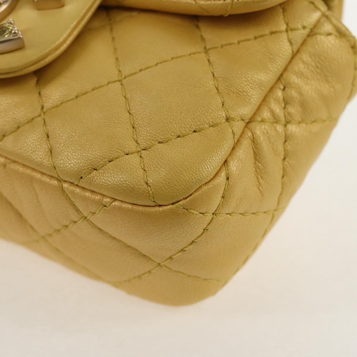 CHANEL Chain Matelasse Shoulder Bag Leather Yellow Gold CC Auth 140358M