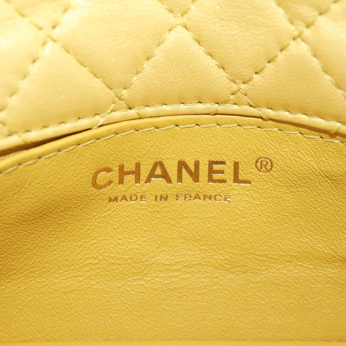 CHANEL Chain Matelasse Shoulder Bag Leather Yellow Gold CC Auth 140358M