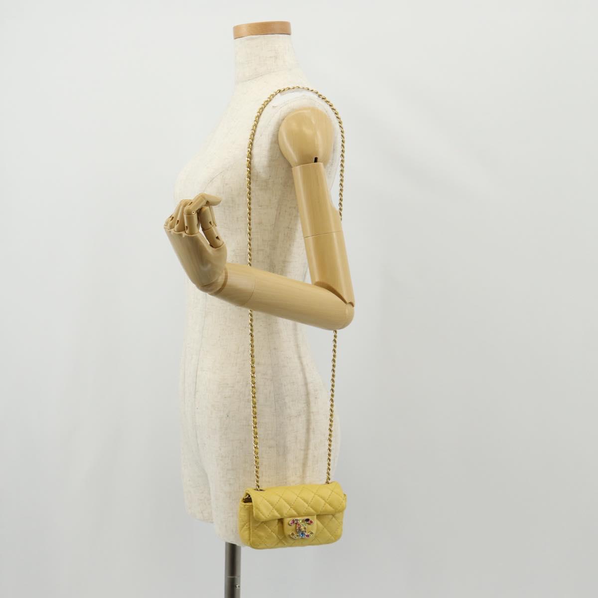 CHANEL Chain Matelasse Shoulder Bag Leather Yellow Gold CC Auth 140358M