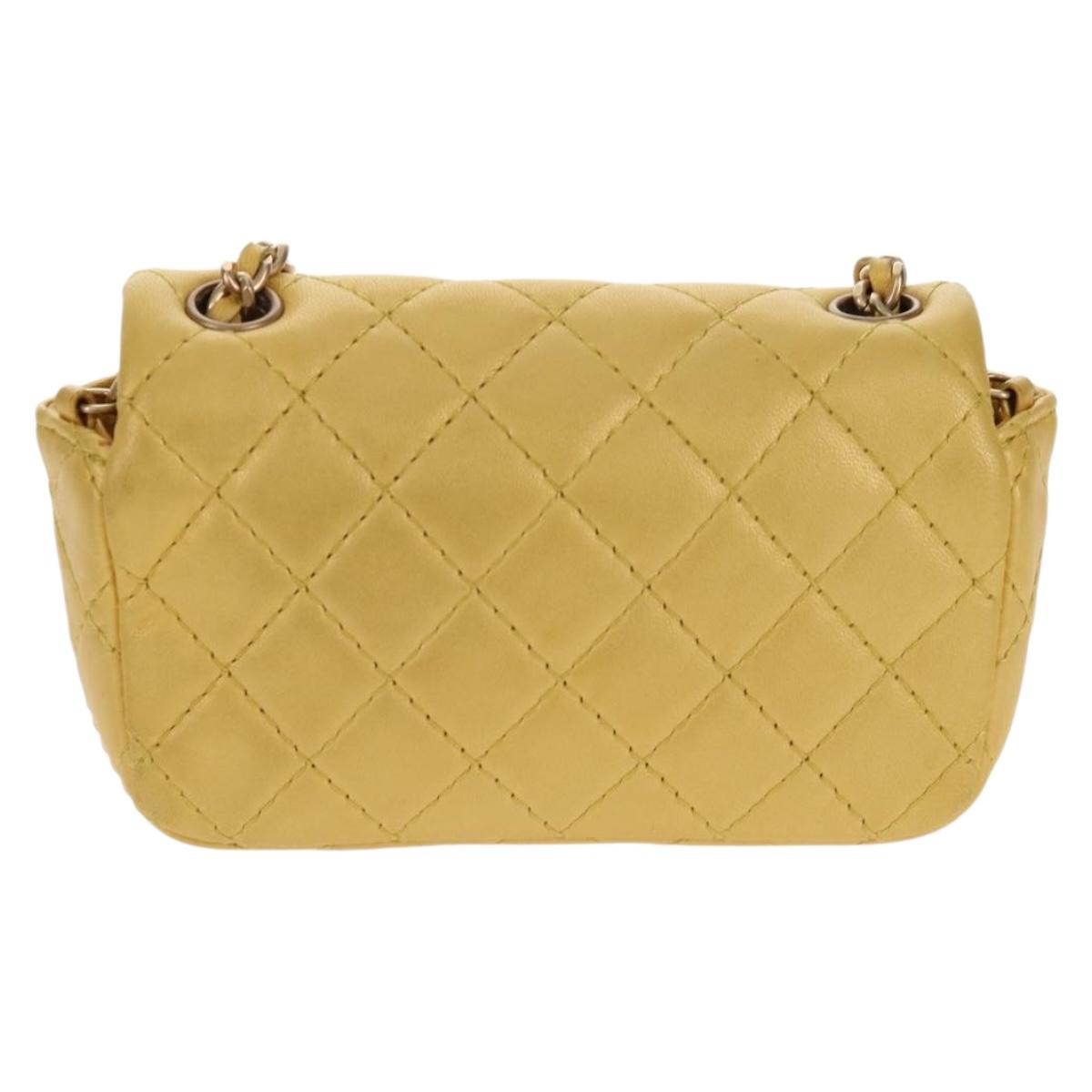 CHANEL Chain Matelasse Shoulder Bag Leather Yellow Gold CC Auth 140358M