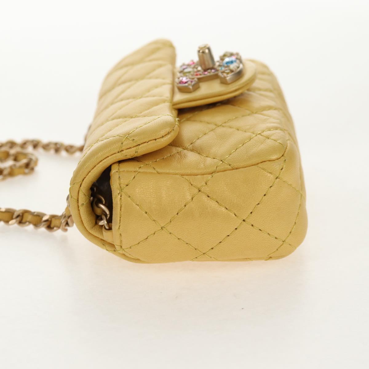 CHANEL Chain Matelasse Shoulder Bag Leather Yellow Gold CC Auth 140358M