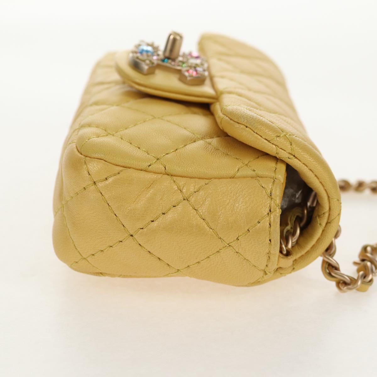 CHANEL Chain Matelasse Shoulder Bag Leather Yellow Gold CC Auth 140358M