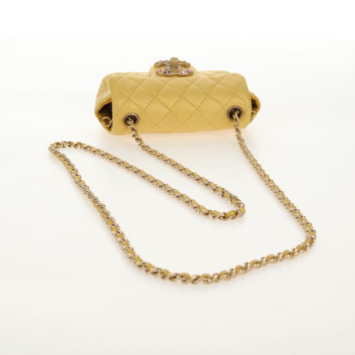 CHANEL Chain Matelasse Shoulder Bag Leather Yellow Gold CC Auth 140358M