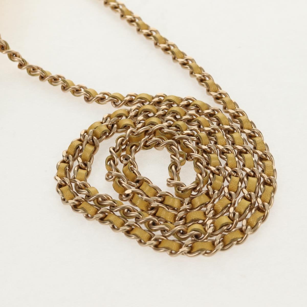 CHANEL Chain Matelasse Shoulder Bag Leather Yellow Gold CC Auth 140358M