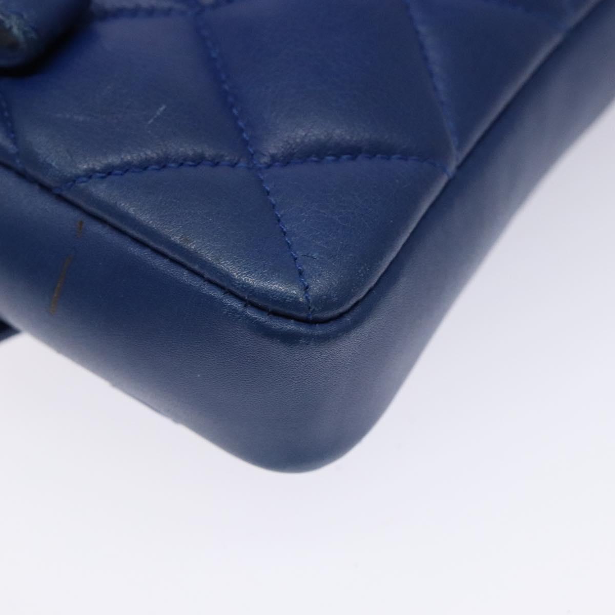 CHANEL Matelasse Pouch Lamb Skin Blue Gold CC Auth 140359