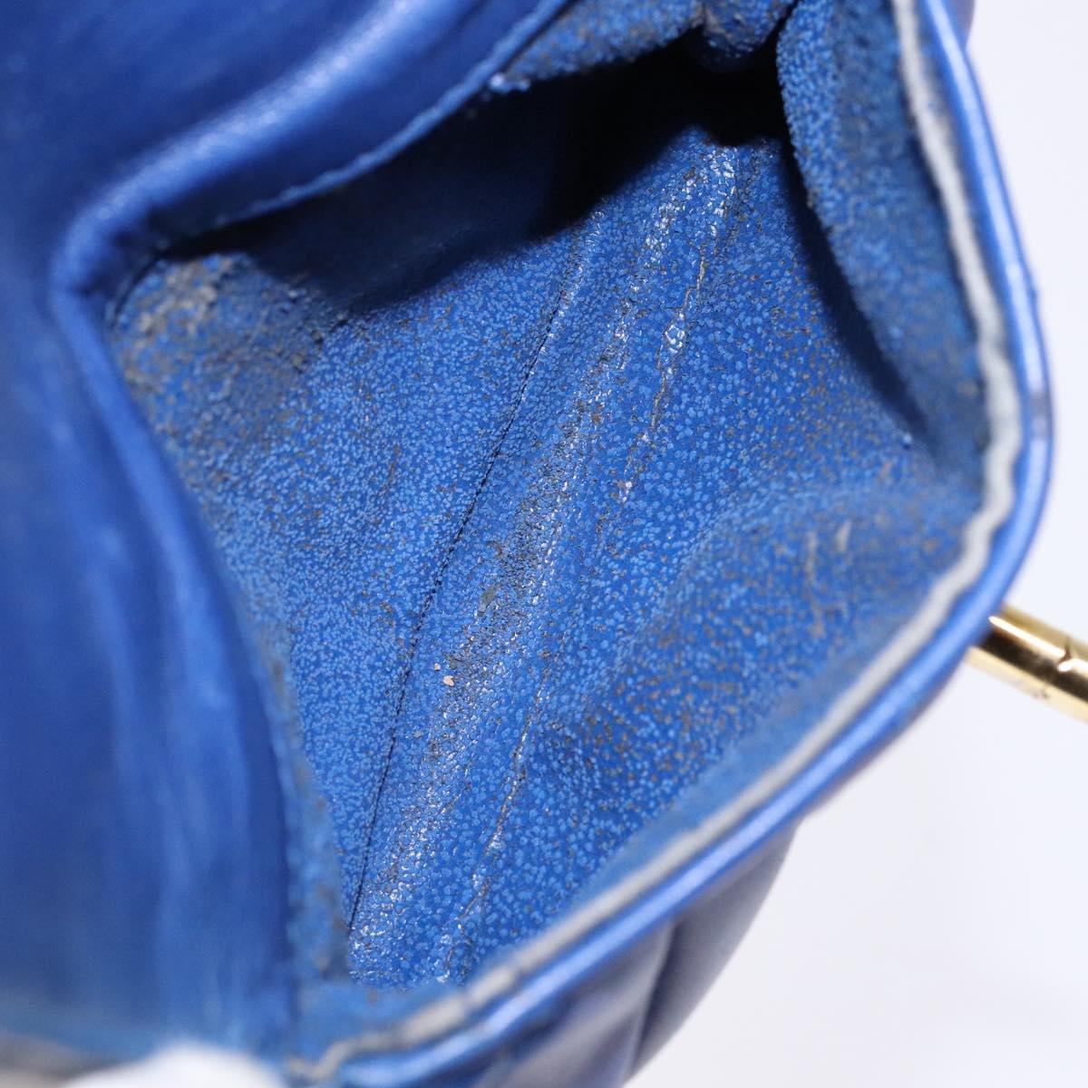 CHANEL Matelasse Pouch Lamb Skin Blue Gold CC Auth 140359
