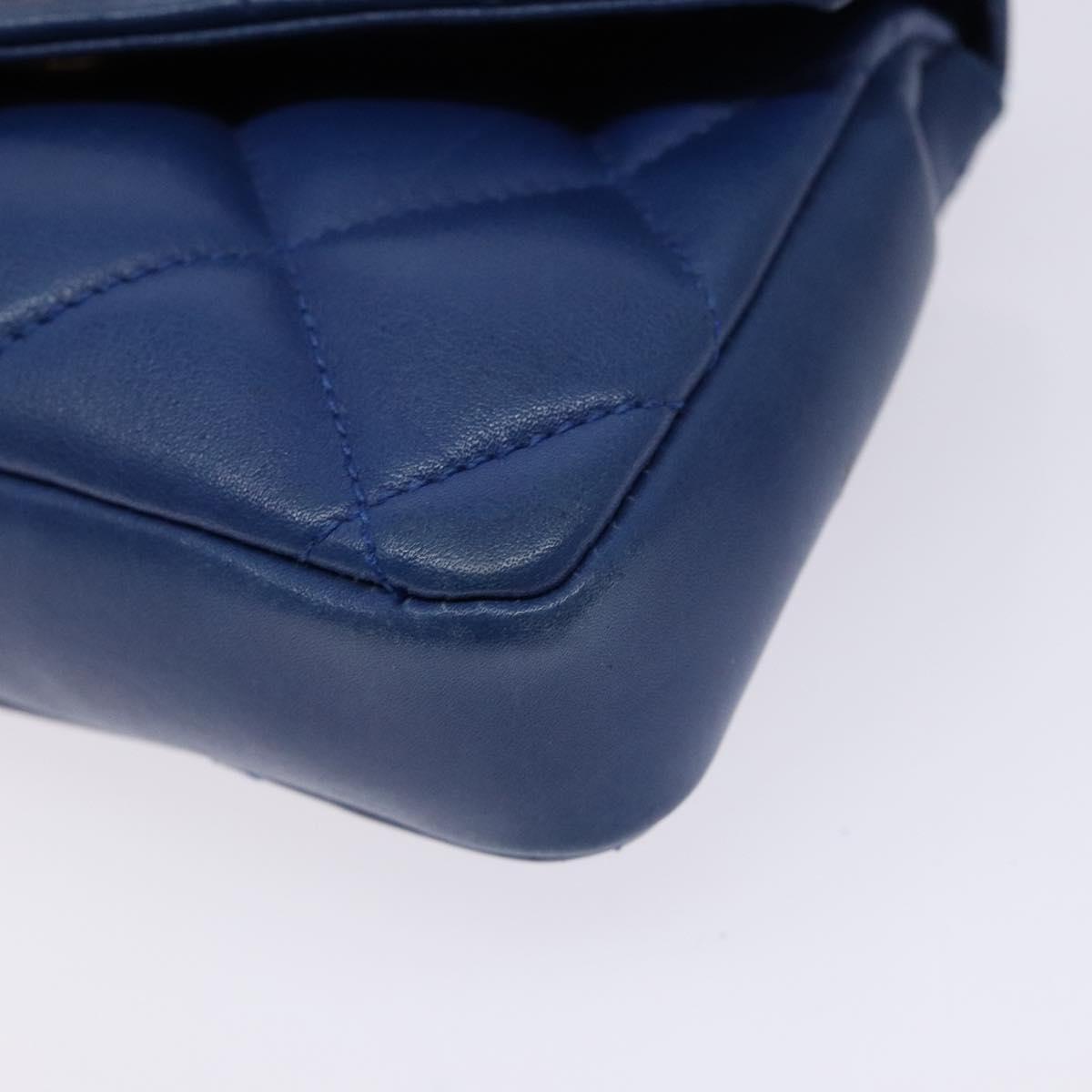 CHANEL Matelasse Pouch Lamb Skin Blue Gold CC Auth 140359