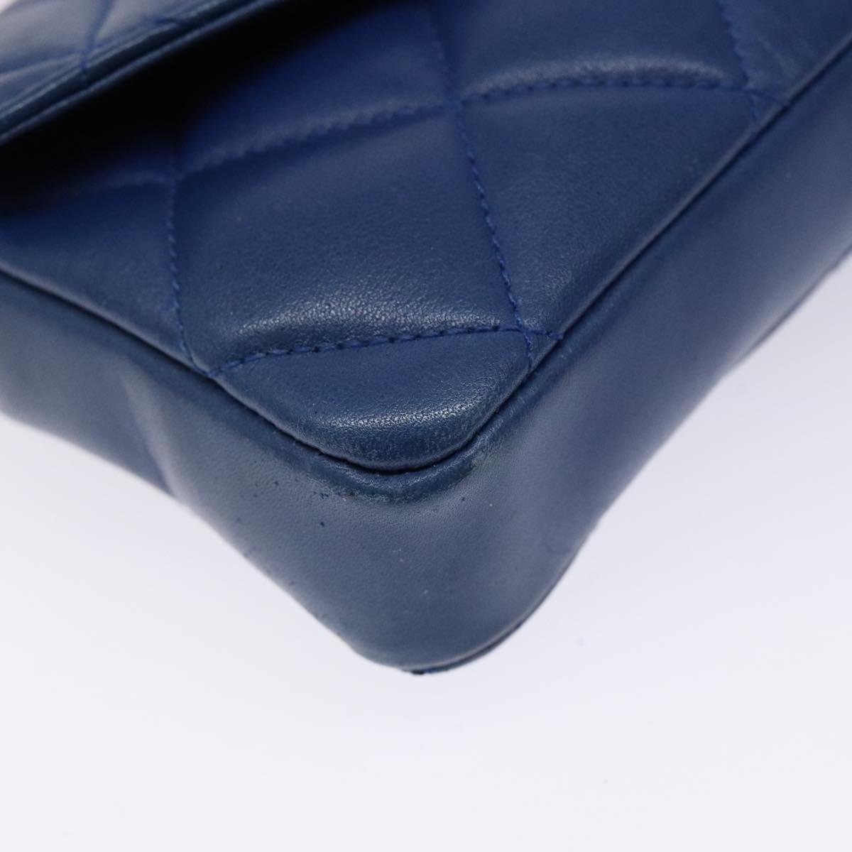 CHANEL Matelasse Pouch Lamb Skin Blue Gold CC Auth 140359